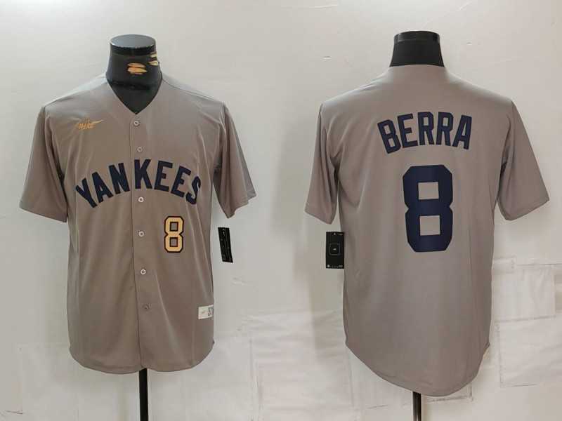 Mens New York Yankees #8 Yogi Berra Grey Throwback Stitched Cool Base Nike Jerseys